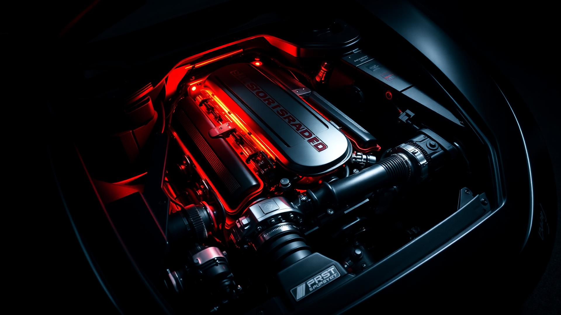 High performance engine bay with red glow